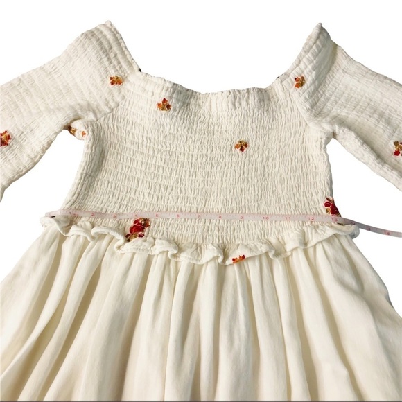 FREE PEOPLE CREAMY WHITE COLORED FRONT SMOCKED DRESS WITH RED FLOWER EMBROIDERY - Picture 11 of 11